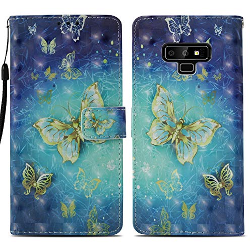 Rapuled Kompatibel mit Samsung Galaxy Note 9 Hülle, Handyhülle für Samsung Note 9, Leder Wallet Magnet Brieftasche Etui Schutzhülle Lederhülle Klapphülle Tasche Flip Book Case Cover (Schmetterling 2) von Rapuled