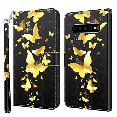 Rapuled Kompatibel mit Samsung Galaxy S10 Hülle, Handyhülle für Samsung S10, Leder Wallet Magnet Brieftasche Etui Schutzhülle Lederhülle Klapphülle Tasche Flip Book Case Cover (Schmetterling 4) von Rapuled