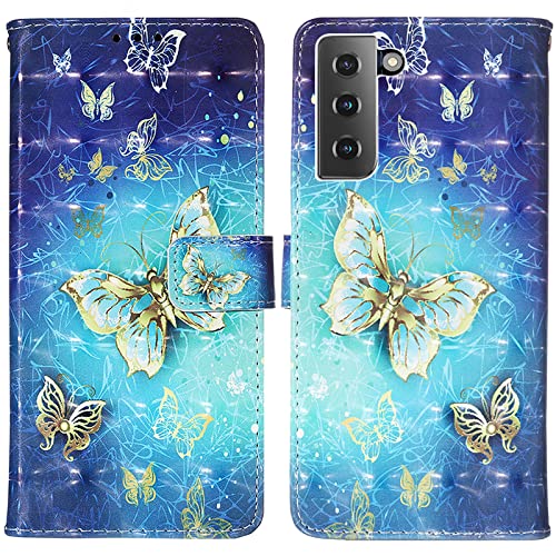 Rapuled Kompatibel mit Samsung Galaxy S21 Plus Hülle, Handyhülle für Samsung S21 Plus, Leder Wallet Magnet Brieftasche Etui Schutzhülle Lederhülle Klapphülle Tasche Flip Case Cover (Schmetterling 2) von Rapuled