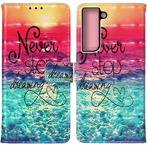 Rapuled Kompatibel mit Samsung Galaxy S22 Hülle, Handyhülle für Samsung Galaxy S22, Leder Wallet Magnet Stoßfest Etui Schutzhülle Lederhülle Klapphülle Tasche Flip Book Case Cover (Meer) von Rapuled
