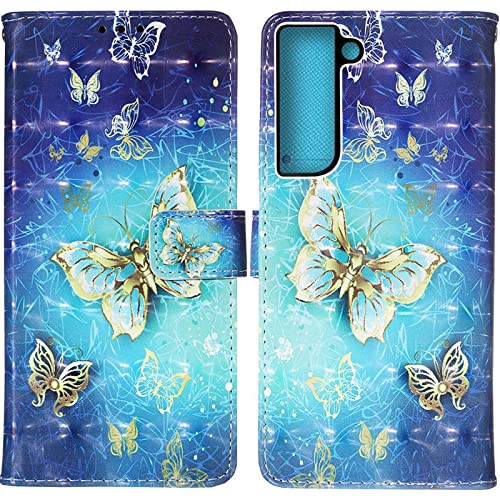 Rapuled Kompatibel mit Samsung Galaxy S22 Hülle, Handyhülle für Samsung Galaxy S22, Leder Wallet Magnet Stoßfest Etui Schutzhülle Lederhülle Klapphülle Tasche Flip Book Case Cover (Schmetterling 2) von Rapuled