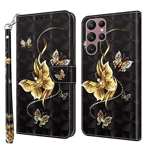 Rapuled Kompatibel mit Samsung Galaxy S22 Ultra Hülle, Handyhülle für Samsung Galaxy S22 Ultra, Leder Wallet Magnet Etui Schutzhülle Lederhülle Klapphülle Tasche Flip Book Case Cover (Schmetterling 5) von Rapuled