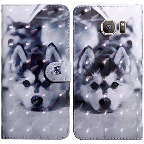 Rapuled Kompatibel mit Samsung Galaxy S7 Hülle, Handyhülle für Samsung S7, Leder Wallet Magnet Brieftasche Stoßfest Etui Schutzhülle Lederhülle Klapphülle Tasche Flip Book Case Cover (Hund) von Rapuled