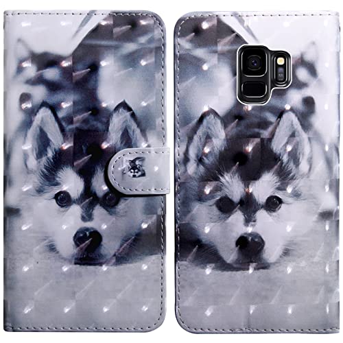 Rapuled Kompatibel mit Samsung Galaxy S9 Hülle, Handyhülle für Samsung S9, Leder Wallet Magnet Brieftasche Stoßfest Etui Schutzhülle Lederhülle Klapphülle Tasche Flip Book Case Cover (Hund) von Rapuled