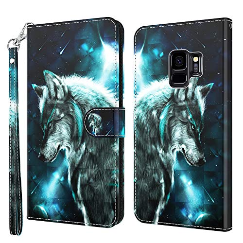 Rapuled Kompatibel mit Samsung Galaxy S9 Hülle, Handyhülle für Samsung S9, Leder Wallet Magnet Brieftasche Stoßfest Etui Schutzhülle Lederhülle Klapphülle Tasche Flip Book Case Cover (Wolf) von Rapuled