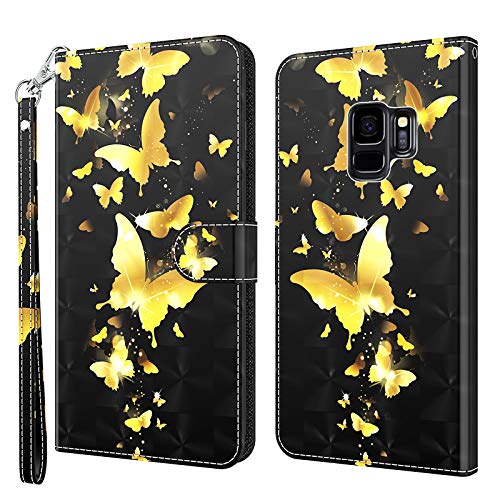 Rapuled Kompatibel mit Samsung Galaxy S9 Hülle, Handyhülle für Samsung S9, Leder Wallet Magnet Brieftasche Stoßfest Etui Schutzhülle Lederhülle Klapphülle Tasche Flip Book Case Cover (Schmetterling 4) von Rapuled