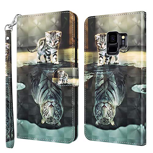 Rapuled Kompatibel mit Samsung Galaxy S9 Plus Hülle, Handyhülle für Samsung S9 Plus, Leder Wallet Magnet Brieftasche Etui Schutzhülle Lederhülle Klapphülle Tasche Flip Book Case Cover(Kat 1) von Rapuled