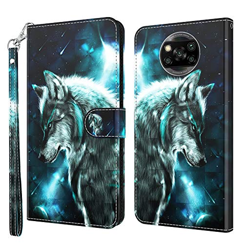 Rapuled Kompatibel mit Xiaomi Poco X3/PocoX3 NFC Hülle, Leder Handyhülle Wallet Magnet Brieftasche Stoßfest Etui Schutzhülle Lederhülle Klapphülle Tasche Flip Book Case Cover (Wolf) von Rapuled