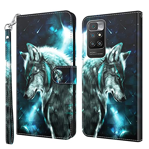 Rapuled Kompatibel mit Xiaomi Redmi 10/10 Prime/Note 11 4G Hülle, Leder Handyhülle Wallet Magnet Brieftasche Etui Schutzhülle Lederhülle Klapphülle Tasche Flip Book Case Cover (Wolf) von Rapuled