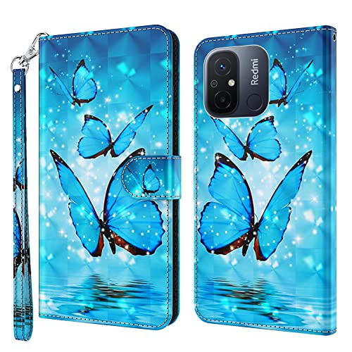 Rapuled Kompatibel mit Xiaomi Redmi 12C/Redmi 11A 4G Hülle, Handyhülle Leder Wallet Magnet Brieftasche Stoßfest Etui Schutzhülle Lederhülle Klapphülle Tasche Flip Book Case Cover (Schmetterling 3) von Rapuled