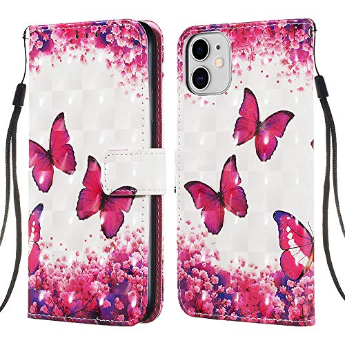 Rapuled Kompatibel mit iPhone 11 Hülle, Handyhülle für iPhone 11 (6,1 Zoll), Leder Wallet Magnet Brieftasche Etui Schutzhülle Lederhülle Klapphülle Tasche Flip Book Case Cover (Schmetterling 1) von Rapuled