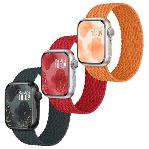 Raradev 3 Stück Geflochten Armband Kompatibel mit Apple Watch Armband 44mm 45mm 42mm, Elastisch Nylon Band Solo Loop Sport Armbänder für iWatch Series 9 8 7 6 5 4 3 2 1 SE, L 152MM von Raradev