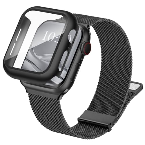 Raradev Armband mit Hülle Kompatibel mit Apple Watch 44mm, Magnetisch Metall Armband und Schutzhülle mit Hartglas für Apple Watch SE 6 5 4 von Raradev