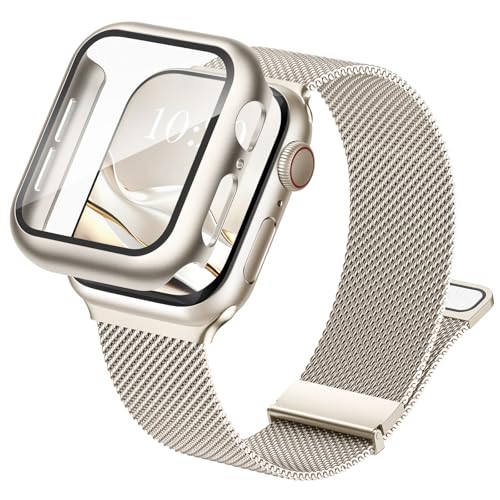 Raradev Armband mit Hülle Kompatibel mit Apple Watch 45mm, Magnetisch Metall Armband und Schutzhülle mit Hartglas für Apple Watch 9 8 7 von Raradev
