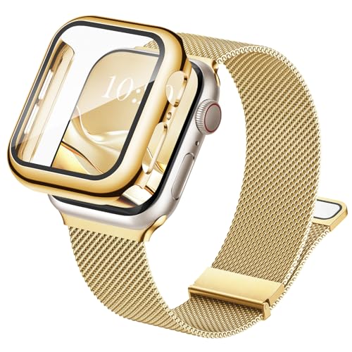 Raradev Armband mit Hülle Kompatibel mit Apple Watch 45mm, Magnetisch Metall Armband und Schutzhülle mit Hartglas für Apple Watch 9 8 7 von Raradev