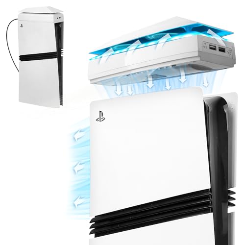 Raryars PS5 Pro Konsolen-Kühler mit Staubschutz, buntes LED-Licht für PS5 Pro Konsole, Disc Edition & Digital Edition, leiser Absorb-Lüfter, Kühler mit 2 USB-Anschlüssen, PlayStation 5 Pro Kühlsystem von Raryars