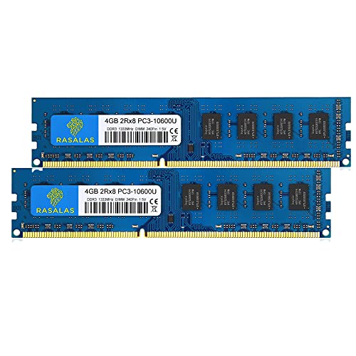 8GB Kit (2X4GB) PC3-10600U DDR3 10600 1333MHz PC3-10600 4GB 2Rx8 240-pin UDimm CL9 1,5V Desktop RAM Arbeitsspeicher… von Rasalas