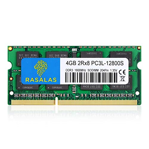 Rasalas 4GB DDR3 PC3-12800 DDR3 1600MHz SODIMM Arbeitsspeicher PC3L 12800S DDR3 1600 2Rx8 1.35V CL11 Notebook RAM Speicher Modules für Intel AMD und Mac Computer von Rasalas