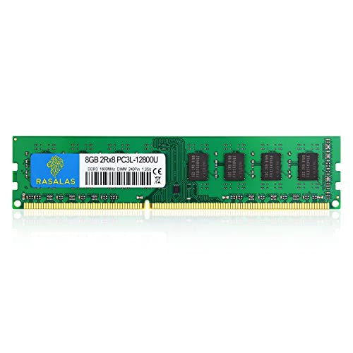 Rasalas 8GB 2RX8 PC3L-12800U DDR3 1600Mhz DDR3L 12800 PC3 DIMM PC RAM Desktop 240-Pin 1.35V UDIMM Speicher CL11 Unbuffered Non-ECC… von Rasalas