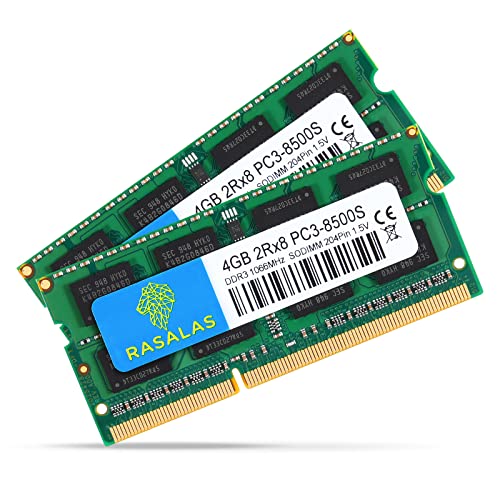 Rasalas 8GB Kit (2 x 4GB) PC3-8500S 1067MHz 1066MHz DDR3 8500 PC3-8500 SODIMM Speicher for Late 2008, Early/Mid/Late 2009, Mid 2010 von Rasalas