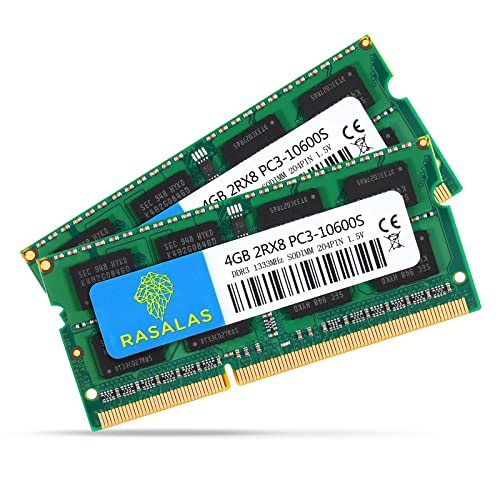 Rasalas 8GB Kit (2X4GB) PC3-10600 DDR3 1333mhz Sodimm Arbeitsspeicher für AMD Intel Laptop, MacBook Pro 13/15/17 inch Early Late 2011, iMac 21.5 inch Mid Late 2011, 27 inch Mid 2011 von Rasalas