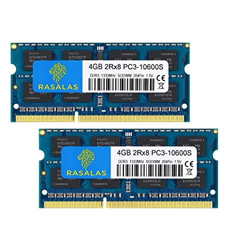 Rasalas 8GB Kit (2x4GB) PC3-10600 DDR3 1333 MHz SODIMM Arbeitsspeicher Upgrade für AMD Intel Laptop, MacBook Pro, iMac, Mac Mini von Rasalas