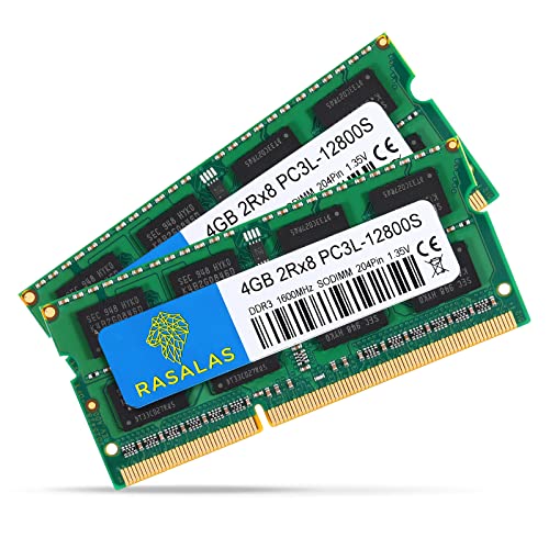 Rasalas 8GB Kit (2x4GB) PC3-12800 DDR3L 1600MHz SODIMM, 4GB DDR3 1600 2Rx8 PC3L-12800S 1.35V 204-Pin CL11 Dual Rank Laptop Arbeitsspeicher von Rasalas