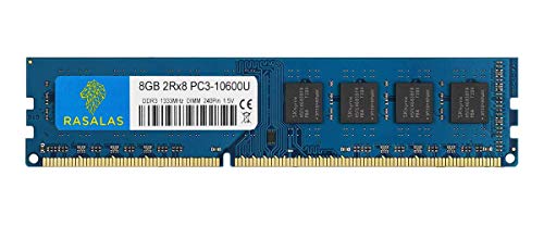 Rasalas 8GB PC3-10600 DDR3 1333 Udimm DDR3 Arbeitsspeicher 2Rx8 PC3 10600U 240 Pin 1.5V CL9 1333mhz Ram Speicher Module für AMD, Intel System Desktop Computer von Rasalas