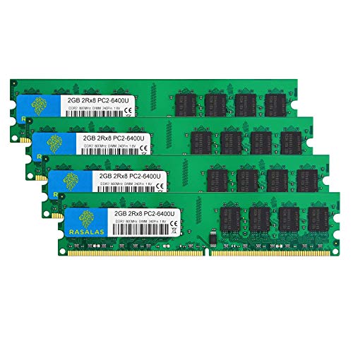 Rasalas DDR2 800 PC2-6400 8GB DDR2 Kit (4x2GB) DDR2-800 Udimm 2GB DDR2 Ram 2RX8 1.8V CL6 Non-ECC Unbuffered Desktop RAM Memory Modules von Rasalas