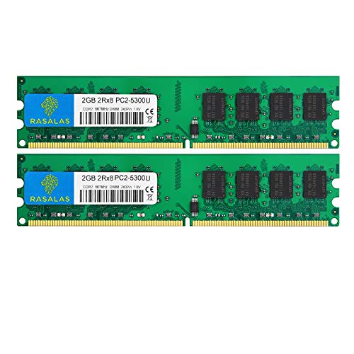 Rasalas DDR2 PC2-5300 DDR2 667 DDR2 4GB Kit (2x2GB) PC2-5300U DDR2-667 Udimm 2RX8 1.8V CL5 240-Pin Non-ECC Unbuffered Desktop Computer RAM Memory von Rasalas