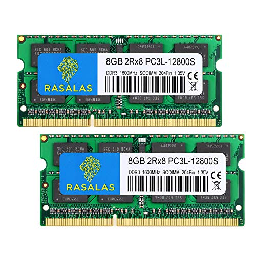 Rasalas DDR3 16GB Kit (2 x 8GB) DDR3 1600 MHz PC3L-12800S Non ECC Unbuffered 1,35 V CL11 2Rx8 Dual Rank SODIMM Laptop Arbeitsspeicher von Rasalas