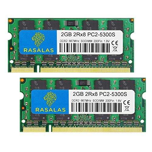 Rasalas PC2-5300 DDR2 667 DDR2 4GB Kit (2x2GB) DDR2 PC2-5300 DDR2 Sodimm PC2-5300S 1.8V CL5 RAM Memory Modules for Intel, MAC, AMD System Notebook Laptop von Rasalas