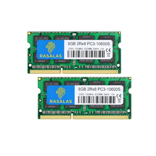 Rasalas PC3-10600 16GB Kit (2 x 8 GB) DDR3 1333 MHz SODIMM 2Rx8 Dual Rank 1,5 V CL9 204-Pin Non-ECC Unbuffered Notebook Laptop Arbeitsspeicher von Rasalas
