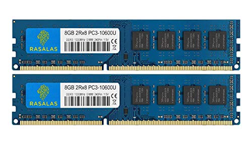 Rasalas PC3-10600 DDR3 1333 16GB Kit (2x8 GB) DDR3 1333MHz 2Rx8 PC3 10600U 8GB Arbeitsspeicher 240 Pin 1,5 V CL9 Desktop Memory Ram von Rasalas