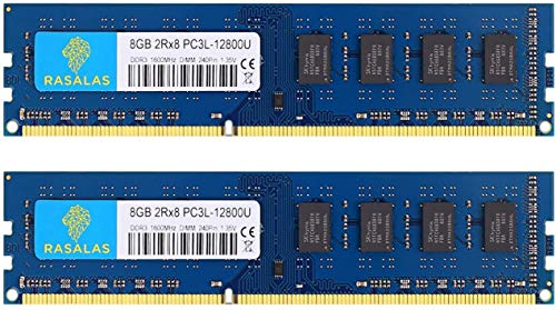 Rasalas PC3-12800U 16GB Kit DDR3 1600MHz (2x8GB) DDR3L 12800U RAM 2Rx8 DDR3L-1600 Udimm CL11 1,35 V Desktop Computer Arbeitsspeicher von Rasalas