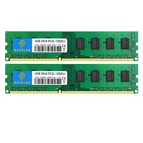 Rasalas PC3L-12800U 8GB Kit (2X 4GB) DDR3 1600 Ram 8GB PC3L 12800 DDR3 8GB 2Rx8 DDR3 Udimm 1.35V CL11 RAM Arbeitsspeicher für Desktop von Rasalas