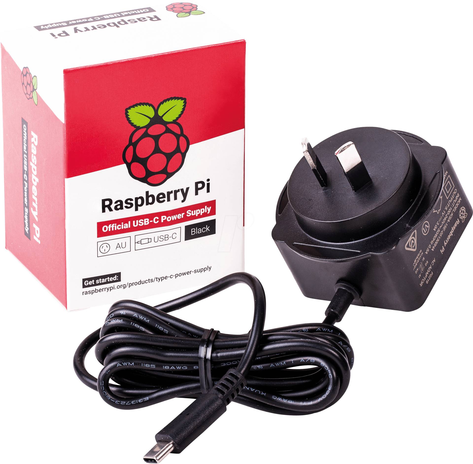 RPI PS 15W BK AU - Raspberry Pi - Netzteil, 5,1 V, 3,0 A, USB Type-C, AU-Stecker, s von Raspberry Pi