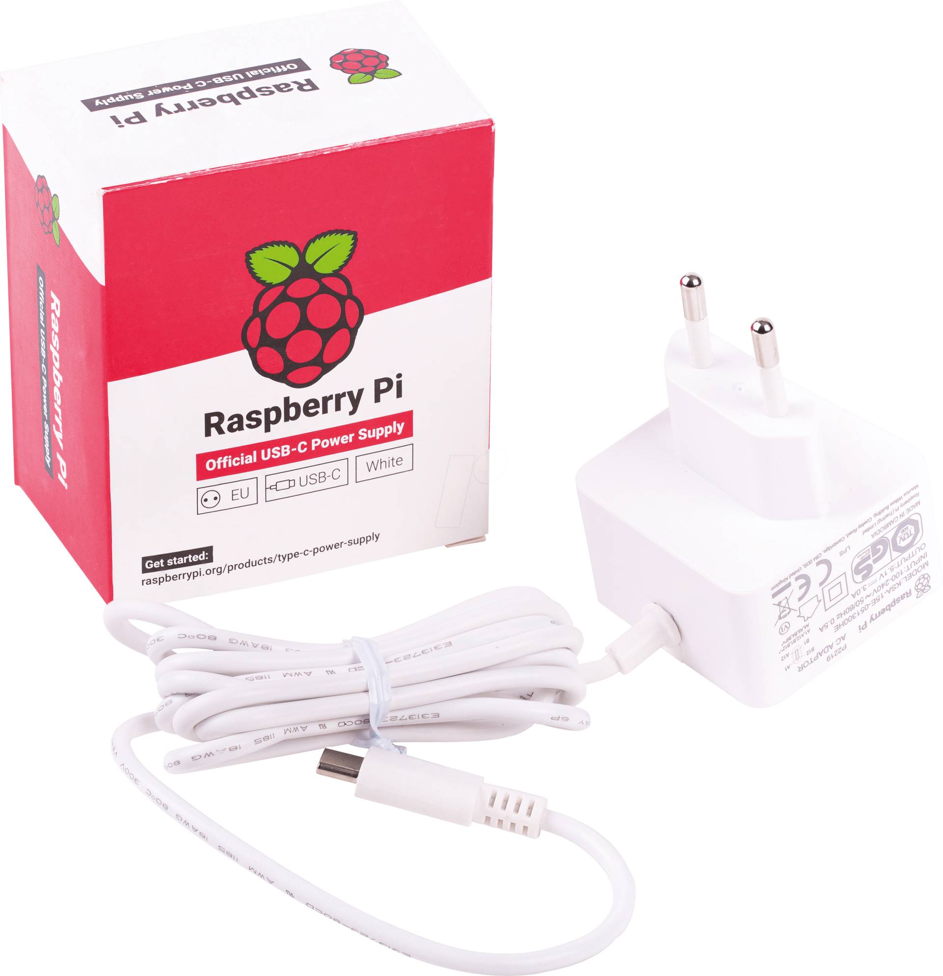 RPI PS 15W WT EU - Raspberry Pi - Netzteil, 5,1 V, 3,0 A, USB Type-C, EU-Stecker, w von Raspberry Pi