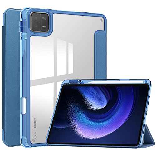 Smart Case mit Stifthalter für Xiaomi Pad 6 / Pad 6 Pro (2023) 11 Zoll, Ratesell Transparente Hartschale Rückseite Trifold Smart Cover Schutzhülle Slim Case für Xiaomi Mi Pad 6/Pad 6 Pro Blau von Ratesell