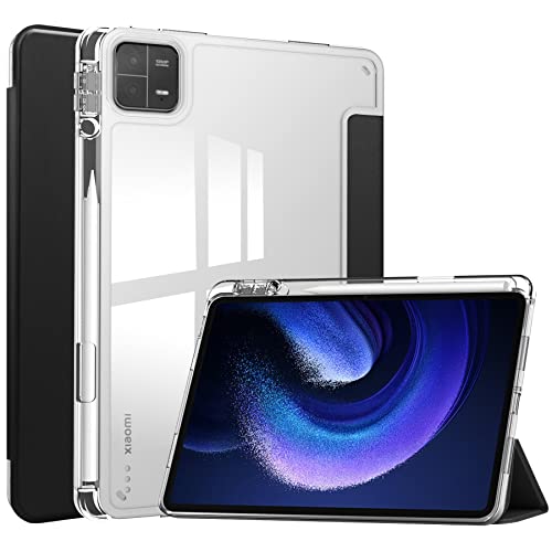 Smart Case mit Stifthalter für Xiaomi Pad 6 / Pad 6 Pro (2023) 11 Zoll, Ratesell Transparente Hartschale Rückseite Trifold Smart Cover Schutzhülle Slim Case für Xiaomi Mi Pad 6/Pad 6 Pro Schwarz von Ratesell