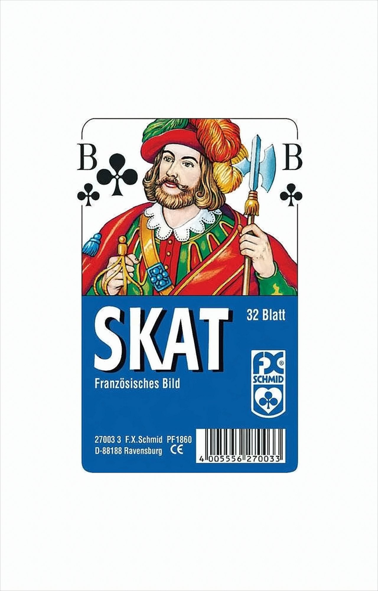 F.X. Schmid - Klassisches Skatspiel, Französisches Bild, 32 Karten in Klarsicht-Box von Ravensburger