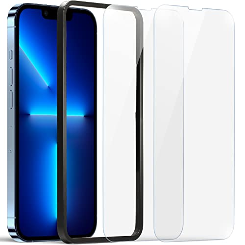 Ravol Displayschutzfolie aus gehärtetem Glas für iPhone 14 Plus/13 Pro Max, 2er-Pack, 2,5D, Härtegrad 9H, kratzfest, gehärtetes Filmset mit Ausrichtungsrahmen von Ravol