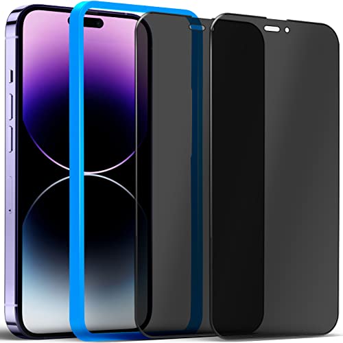 Ravol Privatsphäre Displayschutzfolie Kompatibel mit iPhone 14 Pro, 2 Stück 2.5D Panzerglas 9H Härte Anti-Scratch Panzerfolie Set mit Ausrichtungsrahmen von Ravol