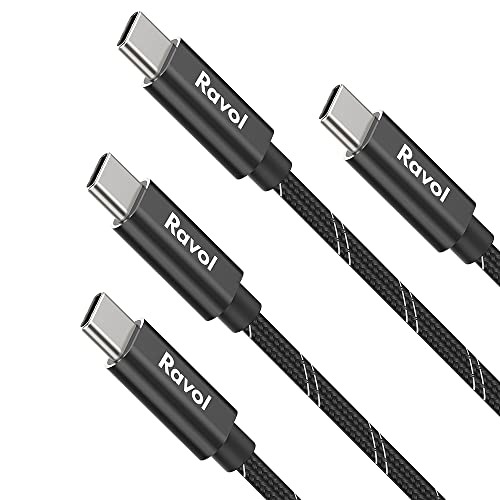 Ravol USB Typ C auf USB Typ C Kabel, [2er-Pack, 1,8 m] USB 2.0 Typ C Ladekabel Premium Nylon geflochten Kabel kompatibel mit Switch, iPad Air 4, iPad Mini 6, iPad Pro 2020, MacBook Pro 2020, schwarz von Ravol