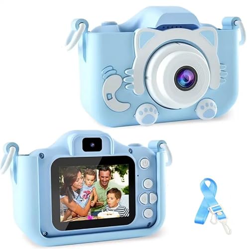 Digitalkamera Kinder 2,0 Zoll Bildschirm HD Dual Lens Digitale Videokameras mit weicher Cartoon Silikonhülle,Kinder Kamera Selfie Fotoapparat Kinder ab 4 5 6 7 8 Jahre(Blau) von Rawrr