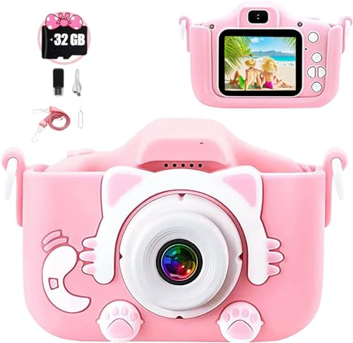 Digitalkamera Kinder 2,0 Zoll Bildschirm HD Dual Lens Digitale Videokameras mit weicher Cartoon Silikonhülle,Kinder Kamera Selfie Fotoapparat Kinder ab 4 5 6 7 8 Jahre(Rosa) von Rawrr