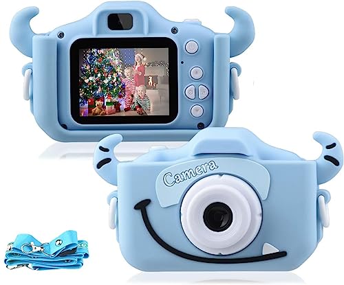 Kinder Kamera Selfie Fotoapparat Kinder mit weicher Cartoon Silikonhülle,2,0 Zoll Bildschirm Dual Lens 1080P HD 20MP KinderKamera für 3 bis 12 Jahre Alter Jungen und Mädchen Spielzeug(Blau) von Rawrr