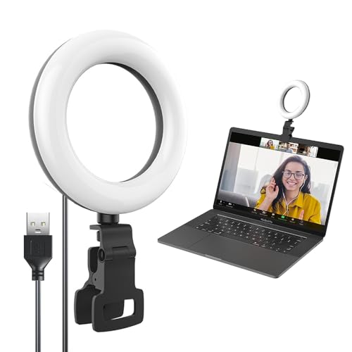 Selfie-Licht mit, 5" Selfie Licht Laptop, Ringleuchte 5 Helligkeitsstufen, Color Temperature Range 2500K-7000K, für Selfie Videokonferenz Streaming Make-up Vlog YouTube TikTok von Rawrr