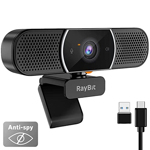 RayBit 3-in-1 Webcam - 2K HD Webcam mit Mikrofon, Lautsprecher und Abdeckungen, Klarer Stereo-Sound & Belichtungskorrektur & Autofokus, USB Web Kamera für Desktop Computer/PC/Laptop/Zoom/Skype/Teams von RayBit