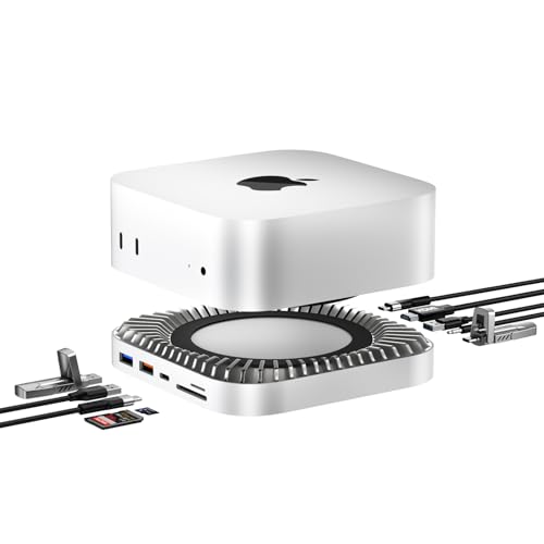 Mac Mini M4 Dock (2024) - Aluminium Stand mit HDMI Hub & M.2 SSD Gehäuse - 4K60Hz HDMI, 10G USB-C, 5G USB-A×2, SD/TF, Audio, Ladeport für Mac Mini M4/M4 Pro von RayCue